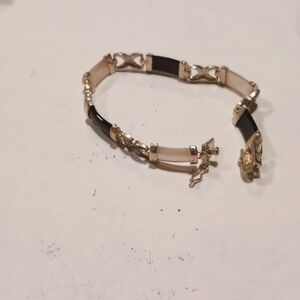 Sterling silver, onyx,mop & marcasite bracelet very beautiful